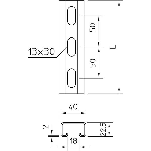 MS4022P2000FT Profile rail perforated, slot 18mm 2000x40x22,5 image 2