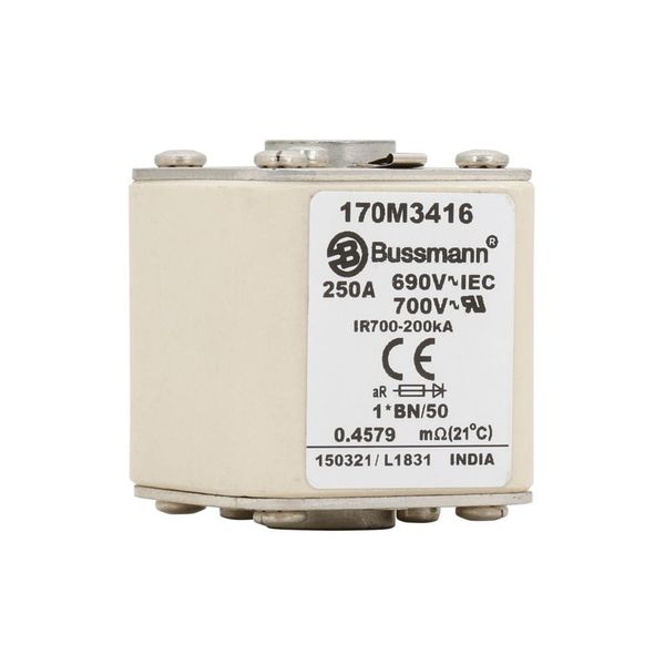 Fuse-link, high speed, 250 A, AC 690 V, compact size 1, 45 x 59 x 51 mm, aR, IEC, UL, single indicator, flush end, M8 image 10