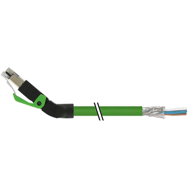 RJ45 male 45° up with cable PUR 1x4xAWG22 shielded gn+drag-ch 0.3m image 1