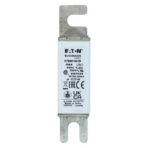 Fuse-link, high speed, 160 A, AC 690 V, DIN 000, aR, DIN, IEC, single indicator, live gripping lugs image 4