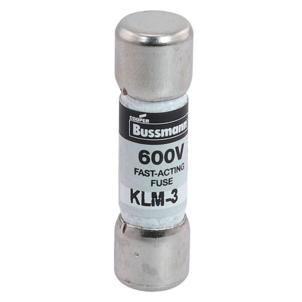 Eaton Bussmann series KLM fuse, 600 Vac, 600 Vdc, 3A, 100 kAIC at 600 Vac, 50 kAIC at 600 Vdc, Non Indicating, Fast acting, Ferrule end X ferrule end, Melamine tube, Nickel-plated bronze endcap image 18