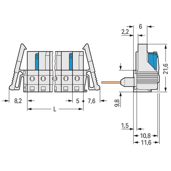 Female connector for rail-mount terminal blocks 0.6 x 1 mm pins angled image 3