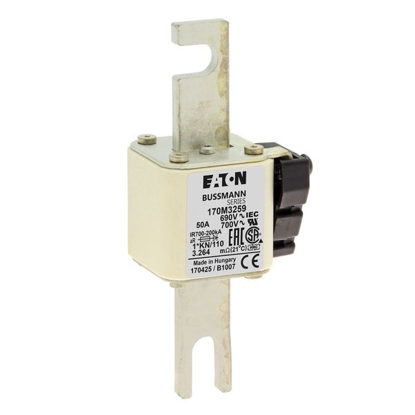 Fuse-link, high speed, 50 A, AC 690 V, compact DIN 1, 45 x 58 x 134 mm, aR, DIN, IEC, type K indicator, 110 mm centres image 16