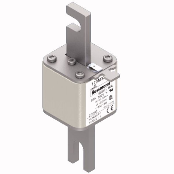 Fuse-link, high speed, 80 A, AC 690 V, compact DIN 1, 45 x 58 x 134 mm, aR, DIN, IEC, single indicator, 80 mm centres image 2