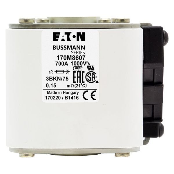 Fuse-link, high speed, 700 A, AC 1000 V, size 3, 74 x 92 x 76 mm, aR, IEC, UL, single indicator image 7