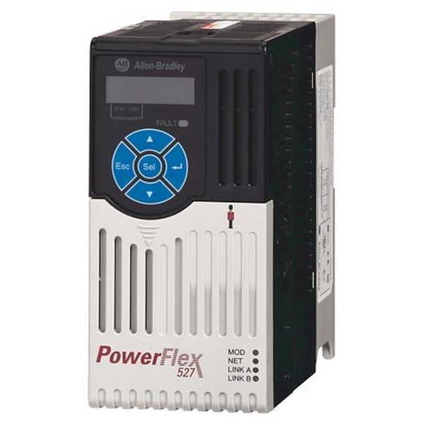 Allen-Bradley 25C-D6P0N104 PowerFlex 527 AC Drive, with Embedded Dual Port EtherNet/IP and Integrated Safety, 480 VAC, 3 Phase, 6 A, 3 HP, 2.2 kW Normal Duty; 3 HP, 2.2 kW Heavy Duty, Frame A, IP20 NEMA / Open Type, No Filter image 1