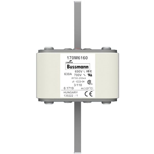 Fuse-link, high speed, 630 A, AC 690 V, DIN 3, 76 x 90 x 139 mm, aR, DIN, IEC, single indicator image 1