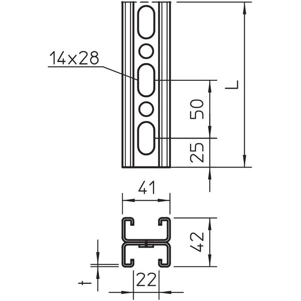 MS4142P3000FS Profile rail perforated, slot 22mm 3000x41x42 image 2