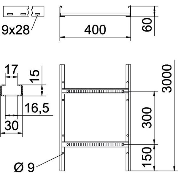 LCIS 640 3 FT Cable ladder perforated rung, welded 60x400x3000 image 2