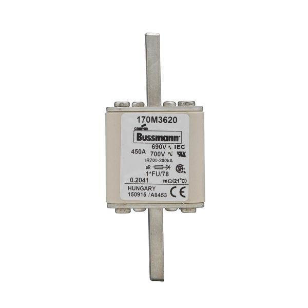 Fuse-link, high speed, 450 A, AC 690 V, compact size 1, 45 x 45 x 110 mm, aR, IEC, UL image 5