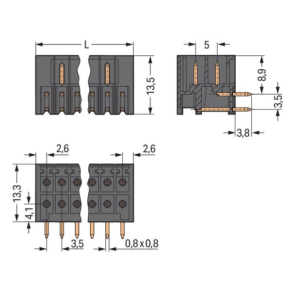 THT male header, 2-row 0.8 x 0.8 mm solder pin angled black image 5