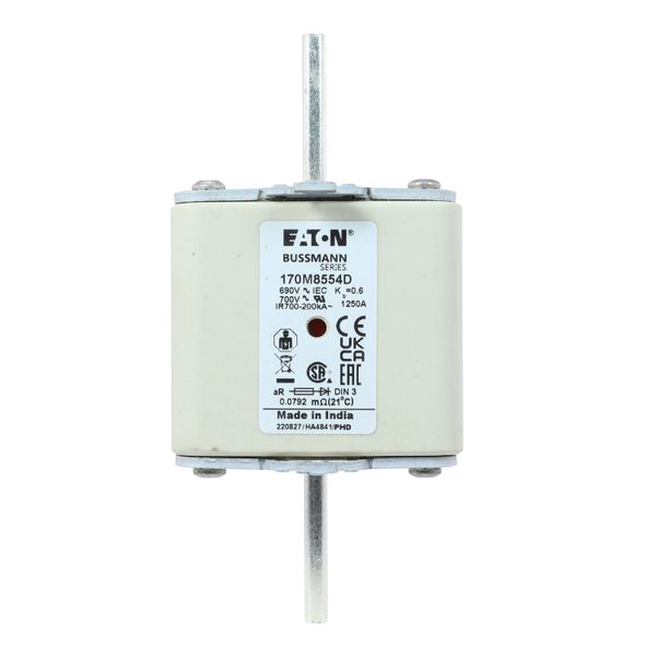 Fuse-link, high speed, 1250 A, AC 690 V, DIN 3, aR, DIN, IEC, dual indicator, live gripping lugs image 19