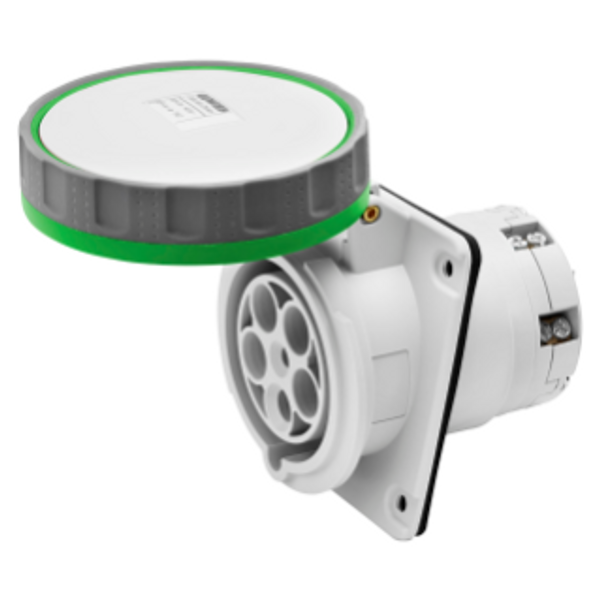 10° ANGLED FLUSH-MOUNTING SOCKET-OUTLET HP - IP66/IP67 - 2P+E 63A >50V 100-300HZ - GREEN - 10H - MANTLE TERMINAL image 1