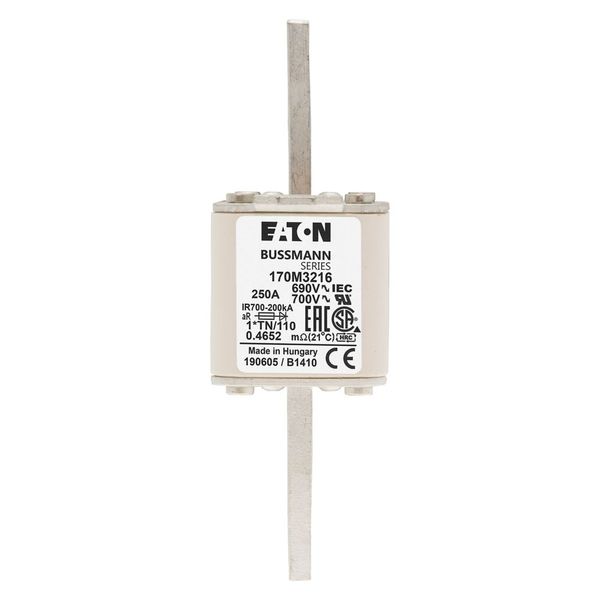 Fuse-link, high speed, 250 A, AC 690 V, compact DIN 1, 45 x 58 x 134 mm, aR, DIN, IEC, single indicator, 80 mm centres image 5