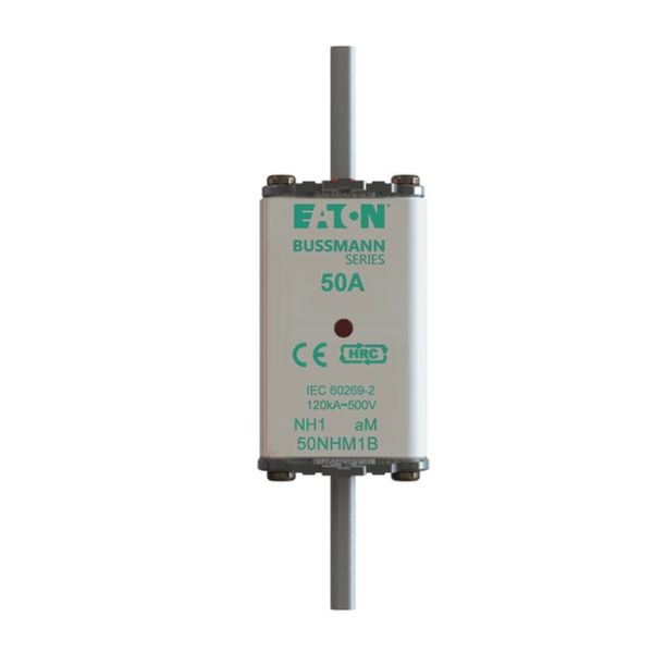 Fuse-link, low voltage, 50 A, AC 500 V, NH1, aM, IEC, dual indicator image 1