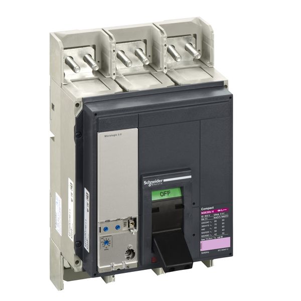 circuit breaker ComPact NS630bH, 70 kA at 415 VAC, Micrologic 2.0 trip unit, 630 A, fixed,3 poles 3d image 3