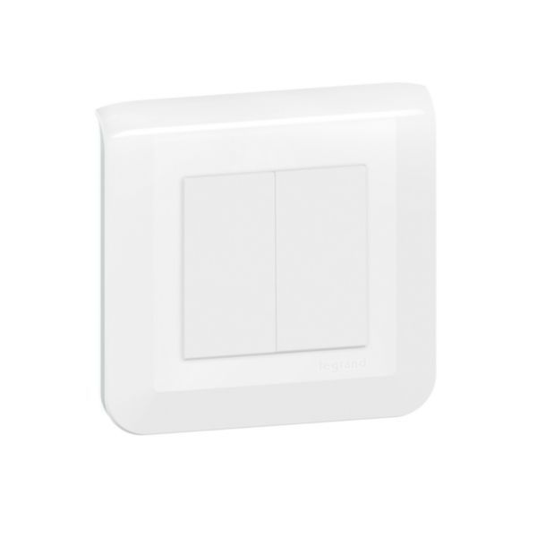 Double switch or two-way switch Mosaic 10A white complete with plate and claw fixing image 1