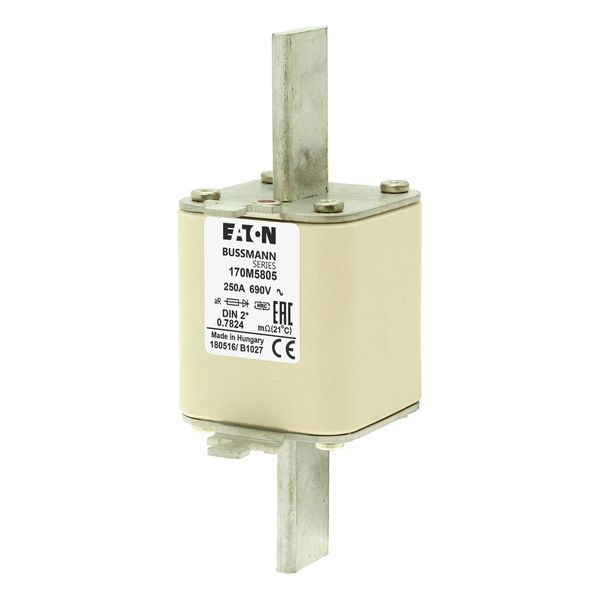 Fuse-link, high speed, 250 A, AC 690 V, compact DIN 2, 55 x 71 x 150 mm, aR, DIN, IEC, single indicator image 5