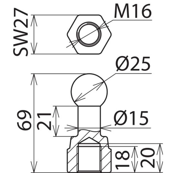 Fixed ball point D=25mm, straight with M16 female thread image 2