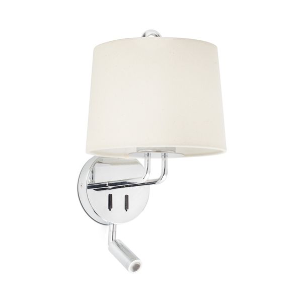 MONTREAL CHROME WALL LAMP WITH READER BEIGE LAMPSH image 2