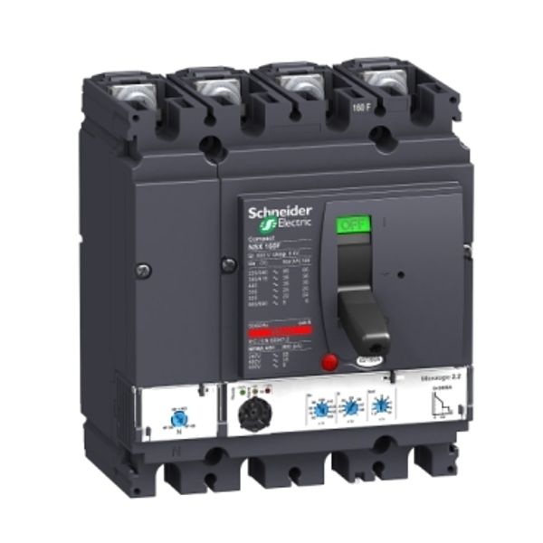 circuit breaker ComPact NSX160F, 36 kA at 415 VAC, MicroLogic 2.2 trip unit 100 A, 4 poles 4d image 4