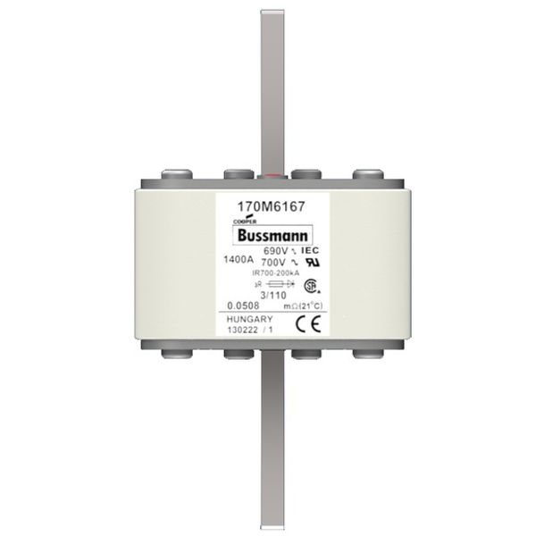 Fuse-link, high speed, 1600 A, AC 690 V, DIN 3, 76 x 90 x 139 mm, aR, DIN, IEC, single indicator image 1