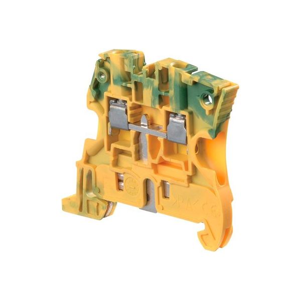 MODULAR TERMINAL BLOCKS, GROUND, SCREW CLAMP TERMINAL BLOCK, GREEN & YELLOW, PRODUCT SPACING .205 IN [5.2 MM], 2 POSITION, DIN RAIL image 1