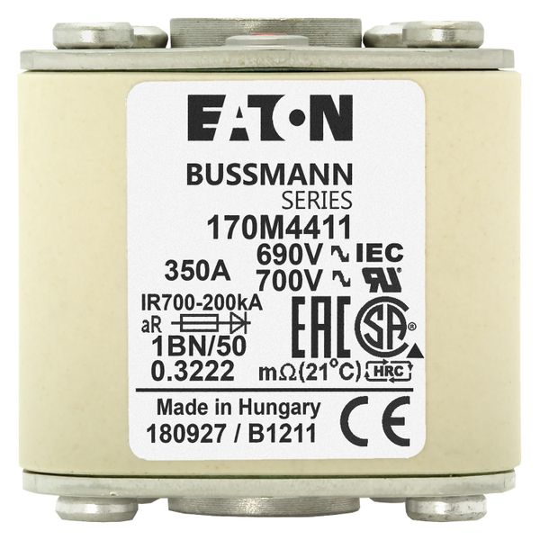 Fuse-link, high speed, 350 A, AC 690 V, size 1, 53 x 69 x 51 mm, aR, IEC, UL, single indicator, flush end, M8 image 13