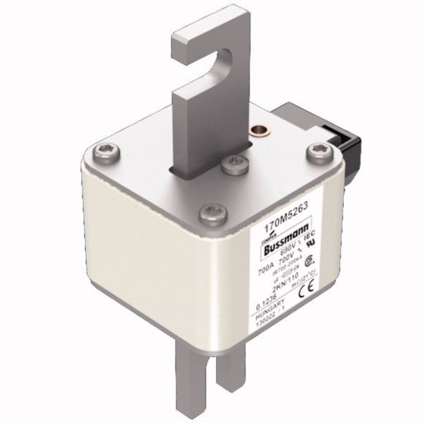 Fuse-link, high speed, 700 A, AC 690 V, DIN 2, 61 x 77 x 138 mm, aR, DIN, IEC, single indicator image 2