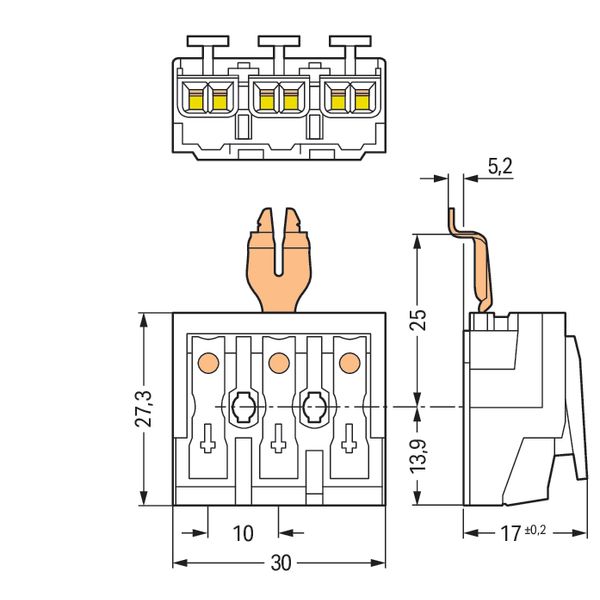 Lighting connector push-button, external with angled snap-in ground co image 5