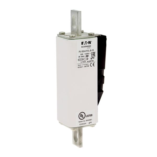 Fuse-link, high speed, 50 A, DC 1500 V, 01XL, 43 x 193 mm, gPV, IEC, UL, with indicator, bolted image 16