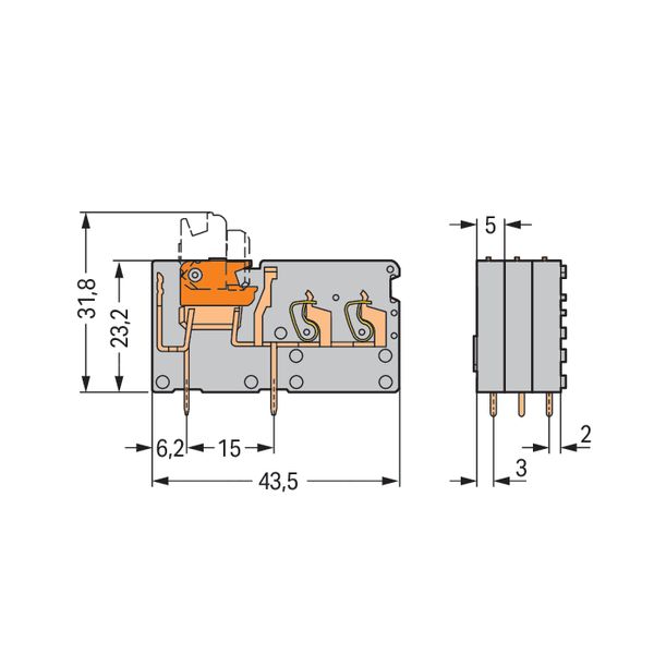 Stackable 2-conductor PCB terminal block with knife disconnect 2.5 mm² image 4