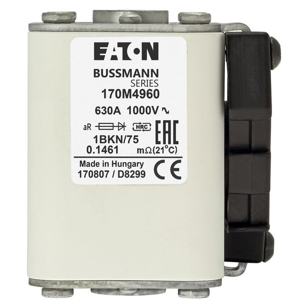 Fuse-link, high speed, 630 A, AC 1000 V, size 1, 52 x 69 x 74 mm, aR, IEC, UL, single indicator image 21