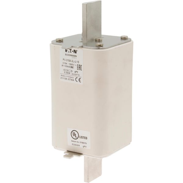 Fuse-link, high speed, 315 A, DC 1500 V, 3L, 75 x 205 mm, gPV, IEC, UL, without indicator image 2