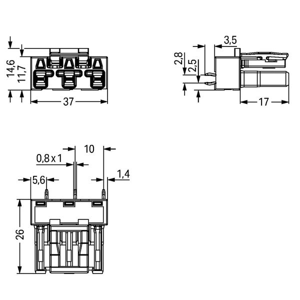 Socket for PCBs straight 3-pole black image 5