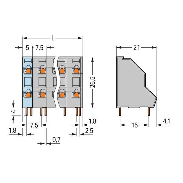 Double-deck PCB terminal block 2.5 mm² Pin spacing 7.5 mm gray image 2