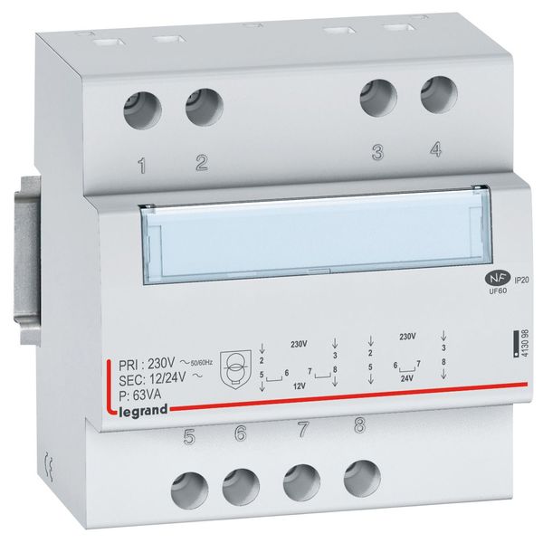 Safety transformer - 230 V/12 or 24 V -63 VA - 5 mod image 2