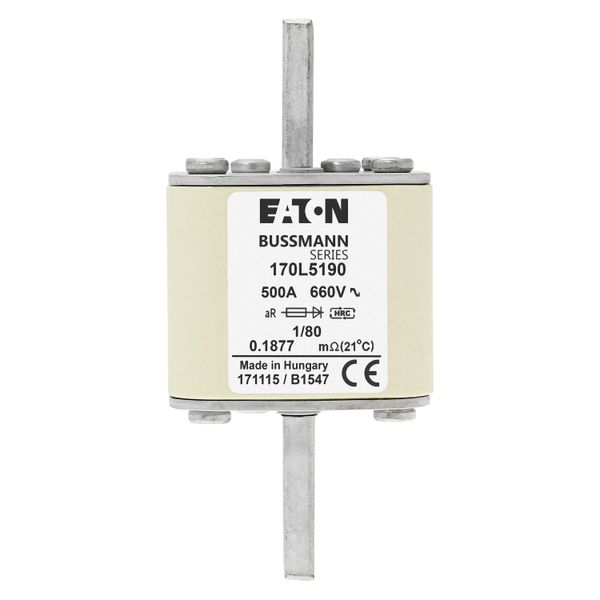 Fuse-link, high speed, 500 A, AC 660 V, Size 1, 51 x 51 x 111 mm, aR, DIN, IEC, single indicator image 8