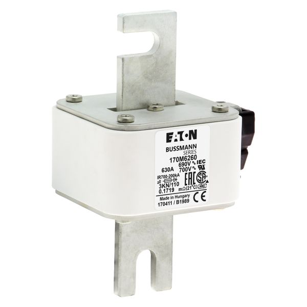 Fuse-link, high speed, 630 A, AC 690 V, DIN 3, 76 x 92 x 139 mm, aR, DIN, IEC, single indicator image 20