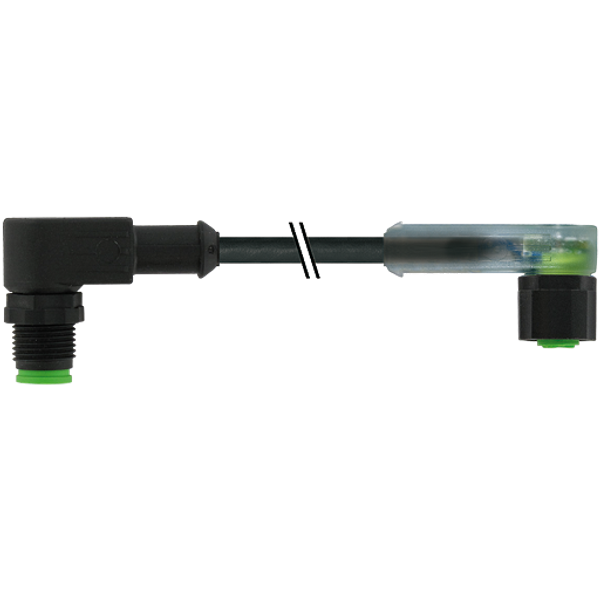 M12 male 90° / M12 female 90° A-cod. LED V4A FEP 5xAWG22 bk 0.3m image 1
