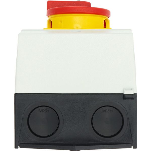 Main switch, T3, 32 A, surface mounting, 3 contact unit(s), 6 pole, Emergency switching off function, With red rotary handle and yellow locking ring, image 62