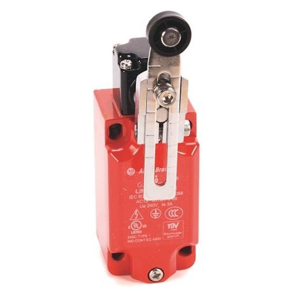 Allen-Bradley, 440P-MALS11E, Safety Limit Switch, 30mm Metal, Adjustable Lever, 1 N.C., 1 N.O., Snap Acting, 1/2 in NPT Conduit image 1