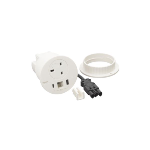 Incara Disq 80 equipped with 1 BS socket, 1 15W USB A+C charger socket, cable grommet and 0.5m cord with Wieland plug - white image 2