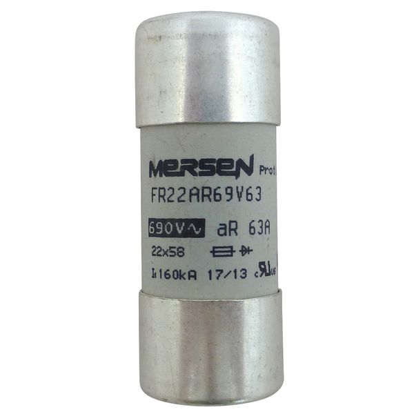 High-Speed Cylindrical Fuse 22x58 aR 690VAC 63A image 1