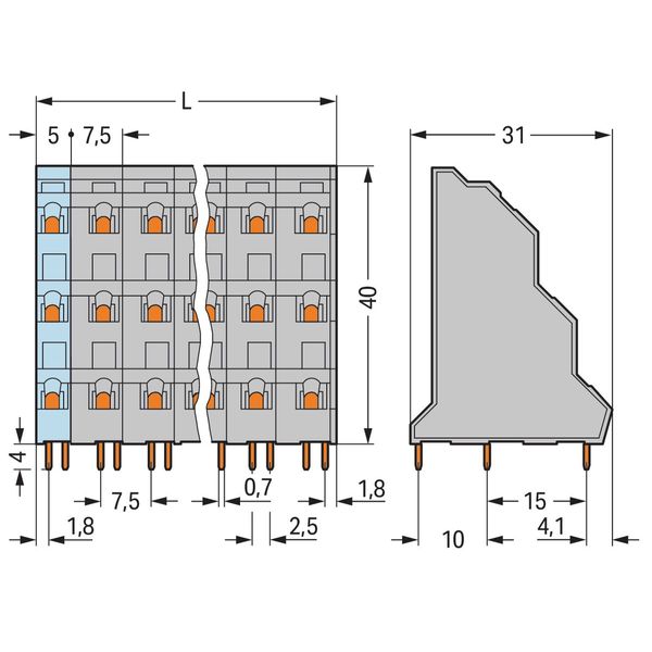 Triple-deck PCB terminal block 2.5 mm² Pin spacing 7.5 mm gray image 3