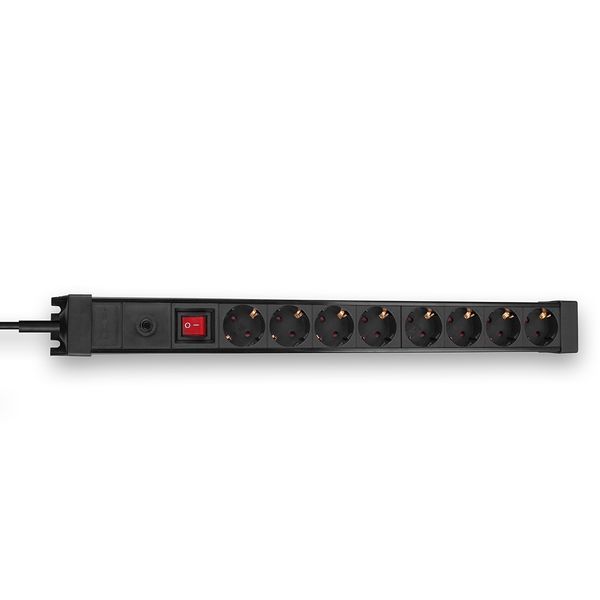 8-Way Schuko Mains Power Extension with Switch, Black switch, Schuko sockets image 1