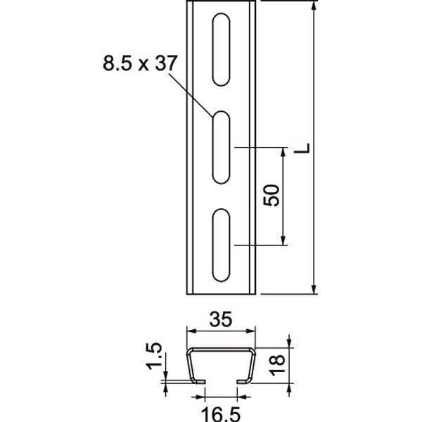 AML3518P2000FT Profile rail perforated, slot 16.5mm 2000x35x18 image 2