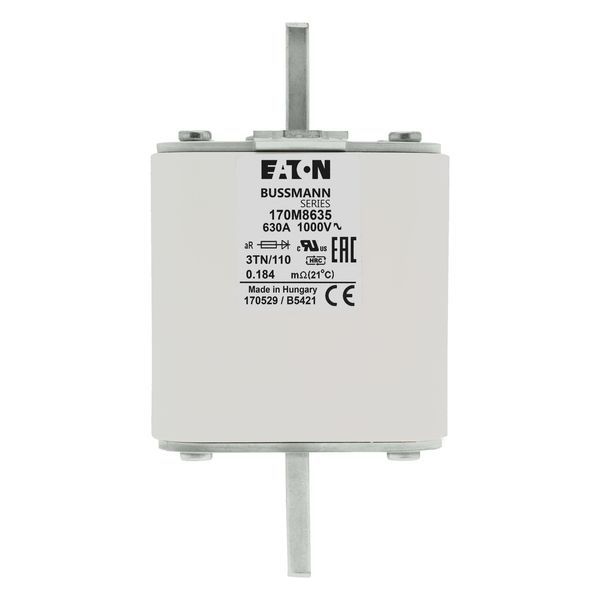 Fuse-link, high speed, 630 A, AC 1000 V, DIN 3, 74 x 90 x 139 mm, aR, DIN, IEC, single indicator image 20