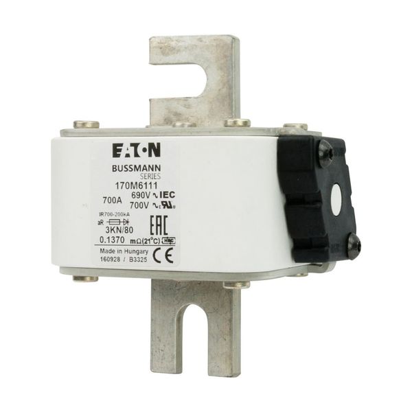 Fuse-link, high speed, 700 A, AC 690 V, DIN 3, 76 x 92 x 109 mm, aR, DIN, IEC, single indicator image 8