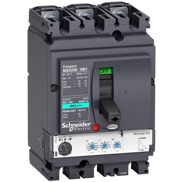 circuit breaker ComPact NSX250HB1, 75 kA at 690 VAC, MicroLogic 2.2 M trip unit 220 A, 3 poles 3d image 3